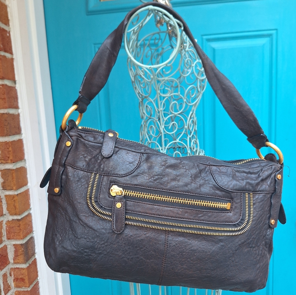 Genuine Leather Boho Purse Vintage Handbag Retro 90s Punk Grunge Bag Zipper Trim - Picture 17 of 17